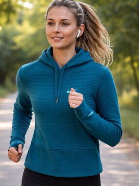 Nike Dri-FIT Ribbed Training Hoodie - Women's Teal Pullover - Size Small